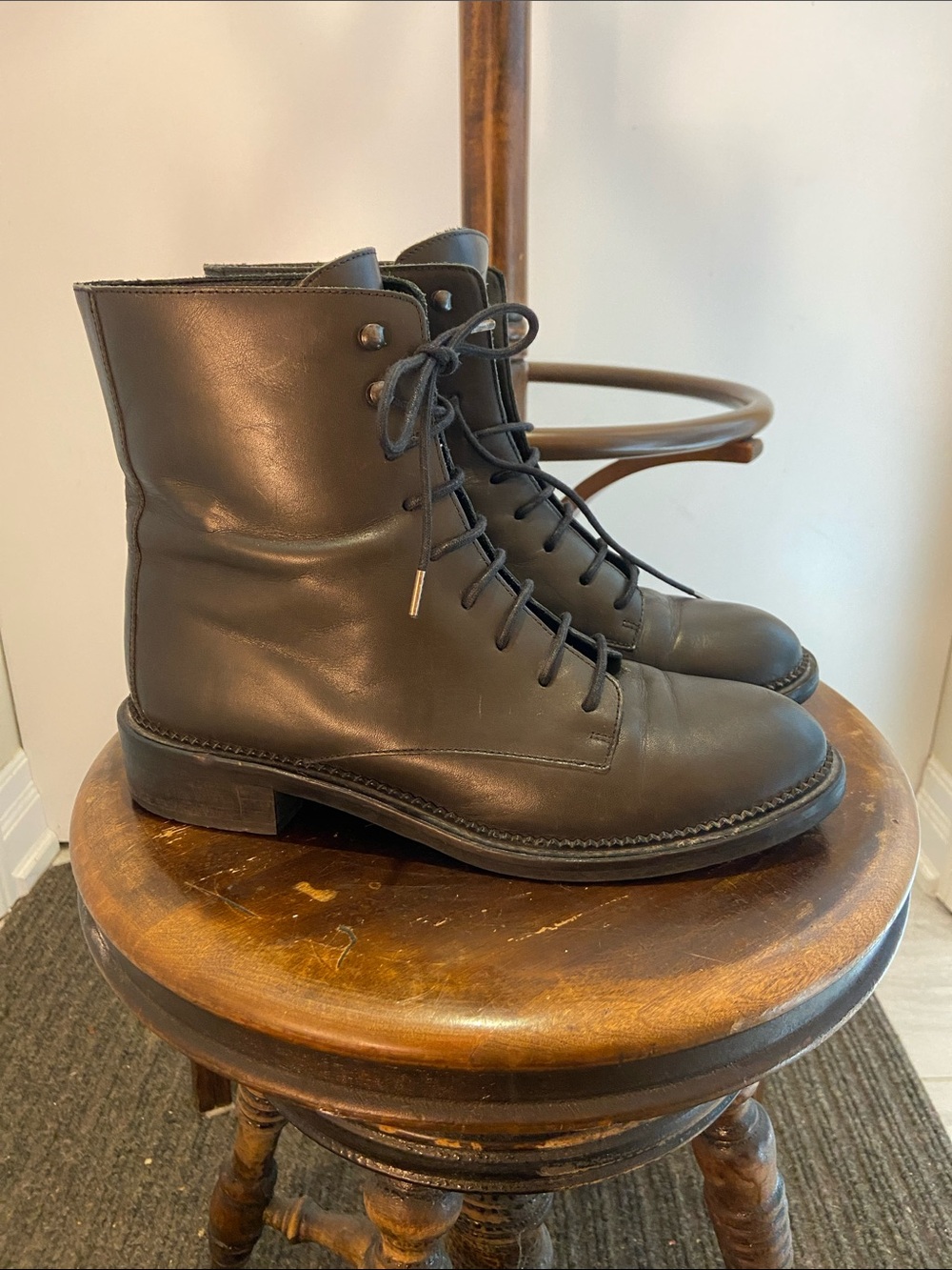& Other Stories Black Leather Lace-Up Combat Boots